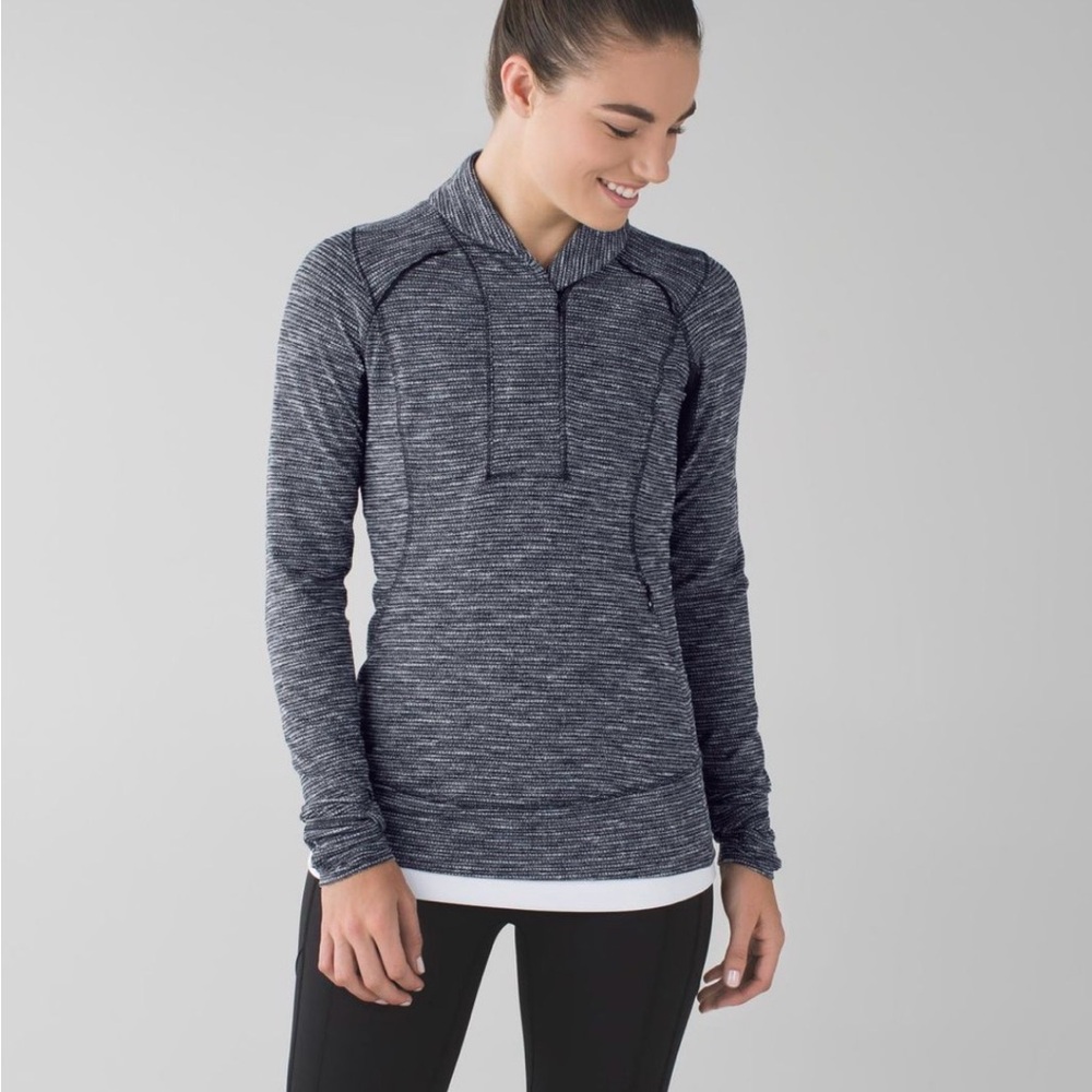 Lululemon Women's “Think fast” Gray Herringbone 1/4 Zip Pullover, Size - 10